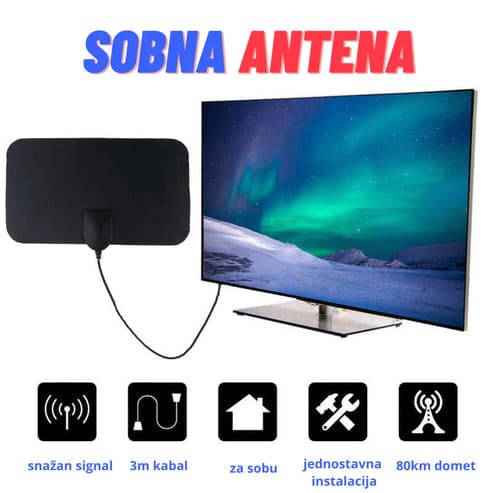 Sobna TV Antena DVB-T2 – HD/4K Signal, 3m Kabal, Do 80km Domet 5