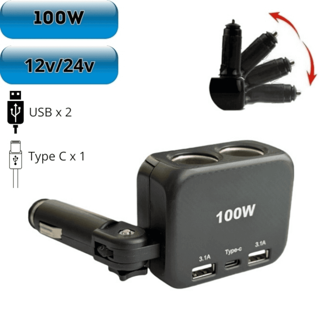 Višenamjenski punjač za auto 100W 3