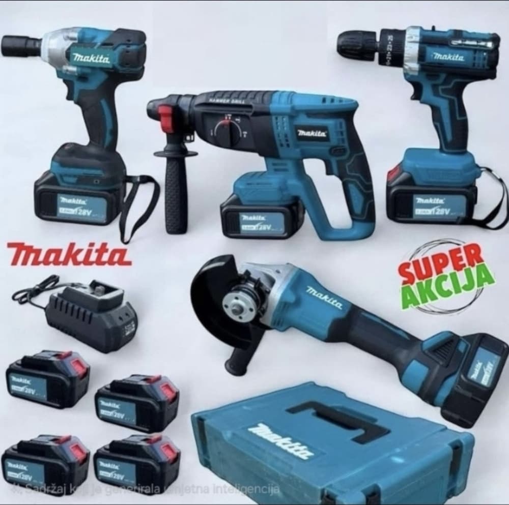 MAKITA AKU SET 4u1 Bušilica-Brusilica-Hilti-Odvijač (4x Baterija)