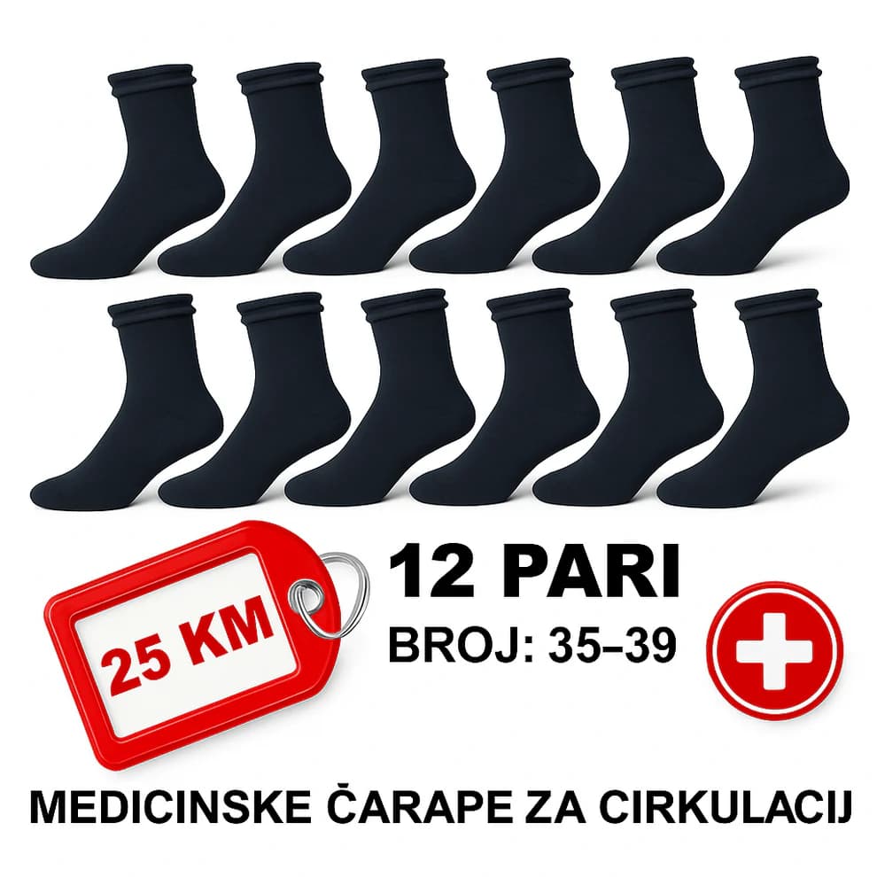 12 Pari Pamučnih Medicinskih Čarapa bez Gumice 3