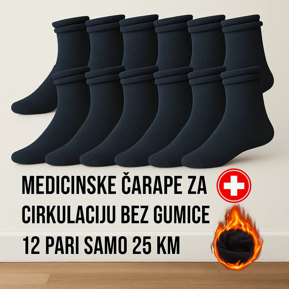 12 Pari Pamučnih Medicinskih Čarapa bez Gumice 4